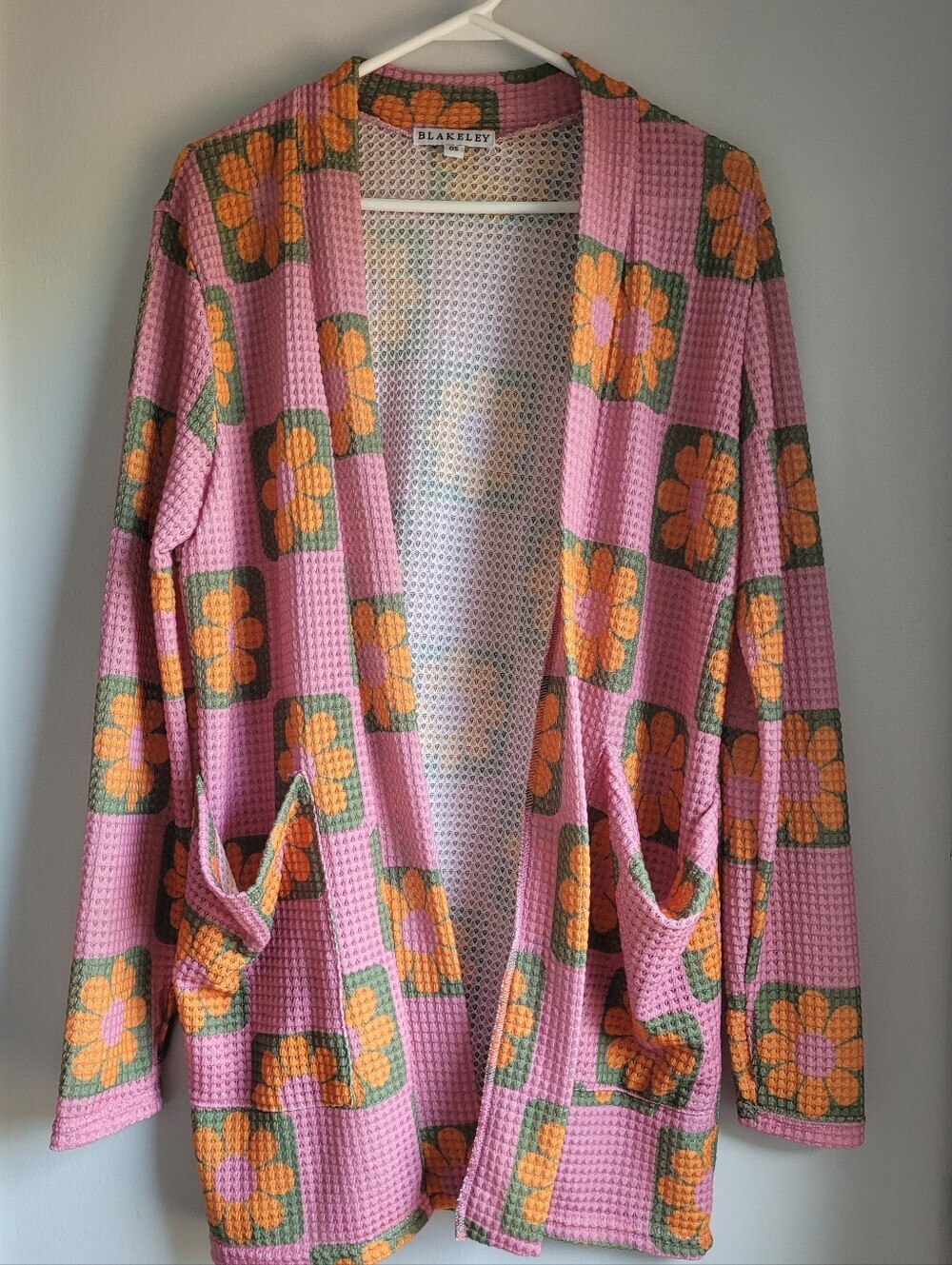 Blakeley  Pink Floral Waffle Knit Open Cardigan Size OS